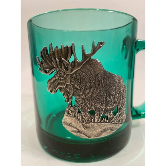 Alaskan Silver Inlaid Moose Emerald Green glass/Coffee Mug /USA/Rare - Picture 4 of 4